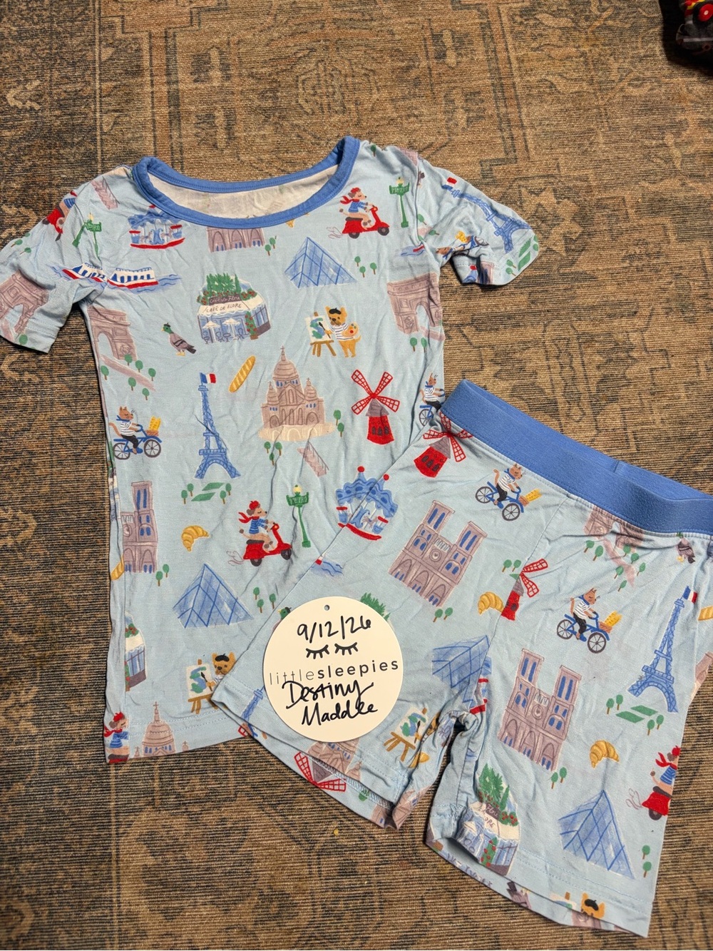 Little Sleepies Light Blue Paris Landmark Short Sleeve Pajama Set